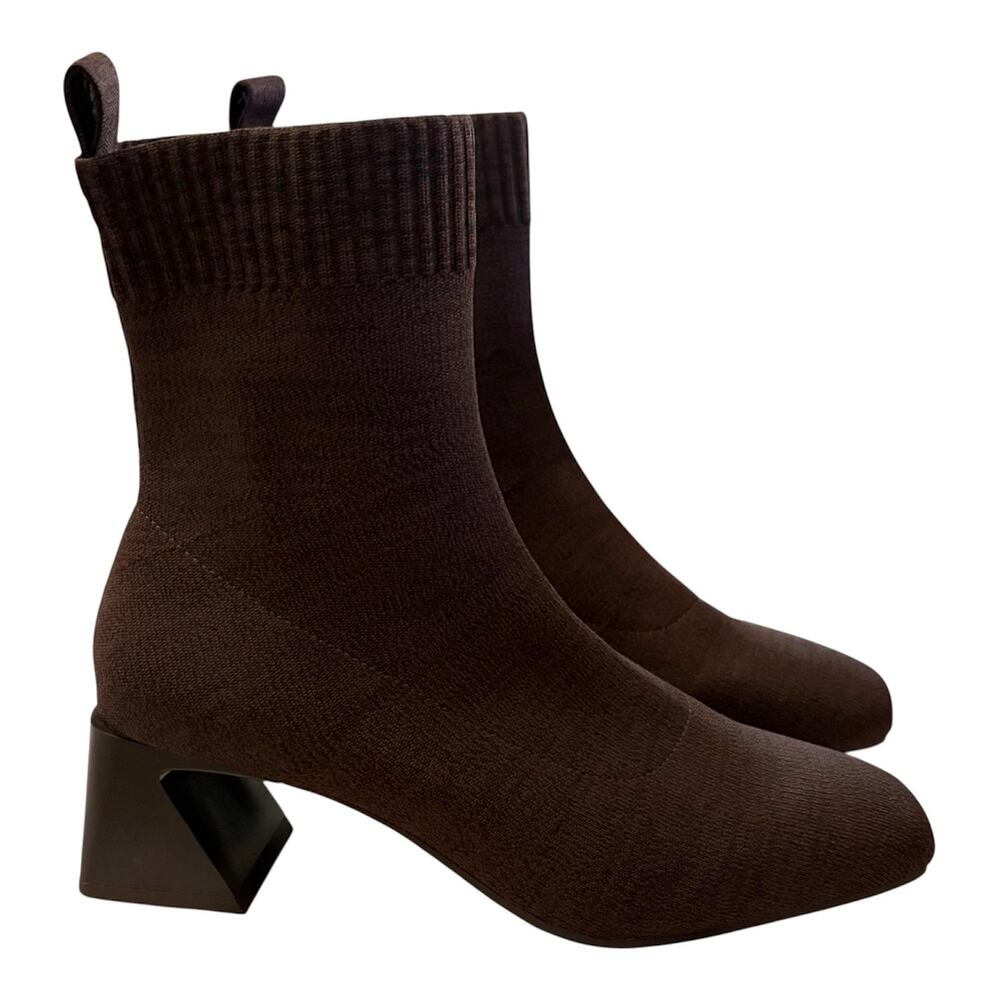 Vivaia Square Toe Water Repellent Block Heel Boots Regina Pro Brown Size 38 US 7